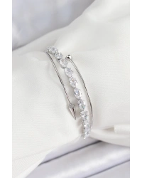 Pirinç Gümüş Renk Arpa Zirkon Taşlı Kadın Bileklik