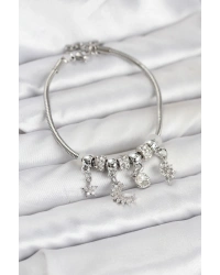 Pirinç Gümüş Renk Ay Charm Model Charmlı Kadın Bileklik