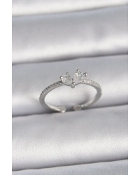 Pirinç Gümüş Renk Ayaralanabilir Zirkon Taşlı Kalp Model Kadın Yüzük