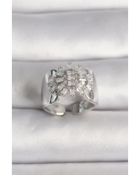 Pirinç Gümüş Renk Ayarlanabilir Baget Zirkon Taş Model Kadın Yüzük