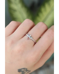 Pirinç Gümüş Renk Ayarlanabilir Renkli Zirkon Taşlı Yusufçuk Yüzük