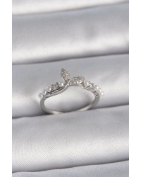 Pirinç Gümüş Renk Ayarlanabilir Zirkon Taşlı Balık Kuyruğu İnci Detay Model Kadın Yüzük