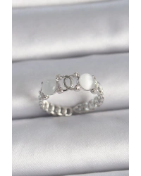 Pirinç Gümüş Renk Ayarlanabilir Zirkon Taşlı Beyaz Mineli Birleşik Halka Model Kadın Yüzük