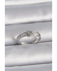 Pirinç Gümüş Renk Ayarlanabilir Zirkon Taşlı Düğüm Kalp Model Kadın Yüzük