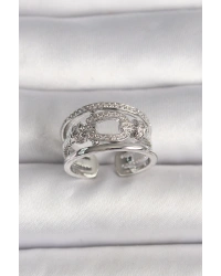 Pirinç Gümüş Renk Ayarlanabilir Zirkon Taşlı Gemici Düğüm Model Kadın Yüzük