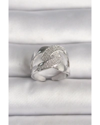 Pirinç Gümüş Renk Ayarlanabilir Zirkon Taşlı Kadın Yüzük