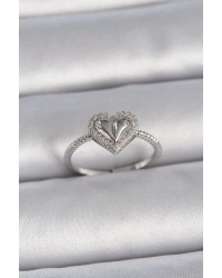 Pirinç Gümüş Renk Ayarlanabilir Zirkon Taşlı Kalp Model Kadın Yüzük