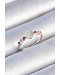 Pirinç Gümüş Renk Beyaz Mineli Kalp Model Zirkon Taş Detaylı Kadın Yüzük