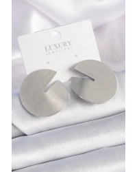 Pirinç Gümüş Renk Daire Plaka Model Kadın Küpe