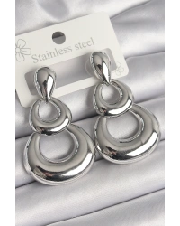 Pirinç Gümüş Renk Damla Detay Sallantı Halka Model Kadın Küpe