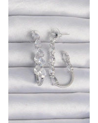 Pirinç Gümüş Renk Damla Zirkon Taş Tasarımlı Küpe