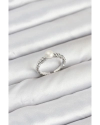 Pirinç Gümüş Renk Göbek İnci Model Kadın Yüzük