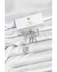 Pirinç Gümüş Renk Göz ve Kutup Yıldızı Model YSX Trio Küpe Seti