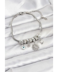 Pirinç Gümüş Renk Güneş Charmlı Kadın Bileklik