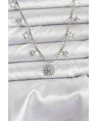 Pirinç Gümüş Renk Güneş Model Kadın Kolye