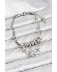 Pirinç Gümüş Renk Güneş Tema Charmlı Kadın Bileklik