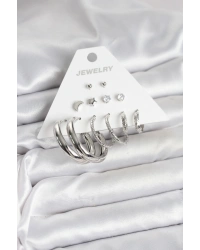 Pirinç Gümüş Renk Halka Modelli 6 Çift Kadın Küpe