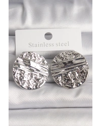 Pirinç Gümüş Renk İşlemeli Daire Plaka Model Kadın Küpe