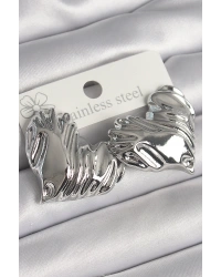 Pirinç Gümüş Renk İşlemeli Kalp Model Kadın Küpe