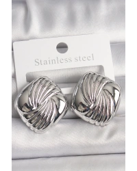 Pirinç Gümüş Renk İşlemeli Kare Model Kadın Küpe