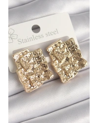 Pirinç Gümüş Renk İşlemeli Kare Plaka Model Kadın Küpe