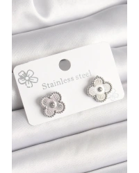 Pirinç Gümüş Renk İşlemeli Yonca Model Kadın Küpe