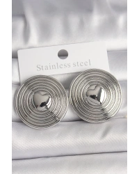 Pirinç Gümüş Renk Kalp İşlemeli Daire Plaka Model Kadın Küpe