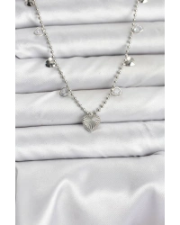 Pirinç Gümüş Renk Kalp Model Kadın Kolye