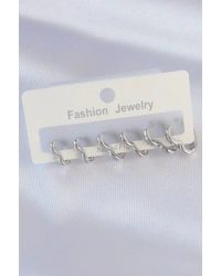 Pirinç Gümüş Renk Kalp Model Küpe Seti