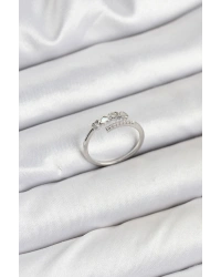 Pirinç Gümüş Renk Kalpli Detaylı Zirkon Taşlı Kadın Yüzük