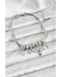 Pirinç Gümüş Renk Kanatlı Charmlı Kadın Bileklik