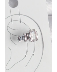 Pirinç Gümüş Renk Kare Zirkon Taşlı Kadın Kıkırdak Model Küpe