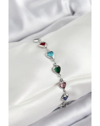 Pirinç Gümüş Renk Karışık Renk Kalp Zirkon Taşlı Kadın Bileklik