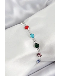 Pirinç Gümüş Renk Karışık Renk Zirkon Taşlı Kadın Bileklik