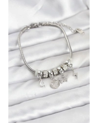 Pirinç Gümüş Renk Kelebek Charmlı Kadın Bileklik