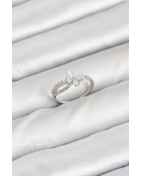 Pirinç Gümüş Renk Kelebek Zirkon Taşlı Kadın Yüzük