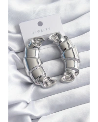 Pirinç Gümüş Renk Kruvasan Model Kadın Küpe