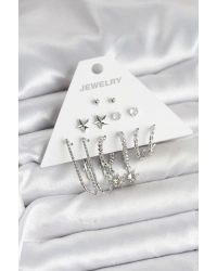 Pirinç Gümüş Renk Küpe Seti 6lı