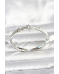 Pirinç Gümüş Renk Kutup Yıldızı Model Kadın Kelepçe Bileklik