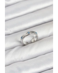 Pirinç Gümüş Renk Mavi Zirkon Taşlı Kutup Yıldızı Model Kadın Yüzük