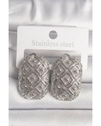 Pirinç Gümüş Renk Motif İşlemeli Kadın Küpe