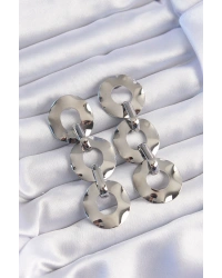 Pirinç Gümüş Renk Oval Ayna Model Sallantılı Küpe