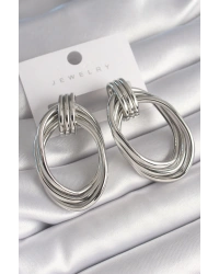 Pirinç Gümüş Renk Oval Model Kadın Küpe