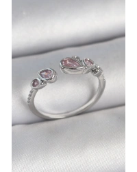 Pirinç Gümüş Renk Pembe Damla Zirkon Taşlı Ayarlanabilir Model Kadın Yüzük