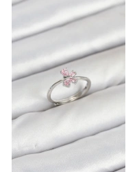 Pirinç Gümüş Renk Pembe Kelebek Kadın Yüzük