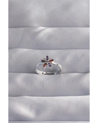 Pirinç Gümüş Renk Renkli Zirkon Taşlı Ayarlamalı Yüzük