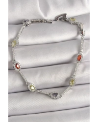 Pirinç Gümüş Renk Renkli Zirkon Taşlı Damla Taş Model Kadın Bileklik