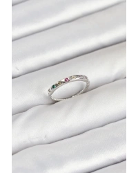 Pirinç Gümüş Renk Renkli Zirkon Taşlı Kadın Yüzük