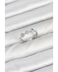 Pirinç Gümüş Renk Renkli Zirkon Taşlı Kadın Yüzük