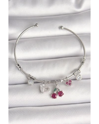 Pirinç Gümüş Renk Sallantı Kiraz Figür Kalp Detay Charm Kadın Bileklik